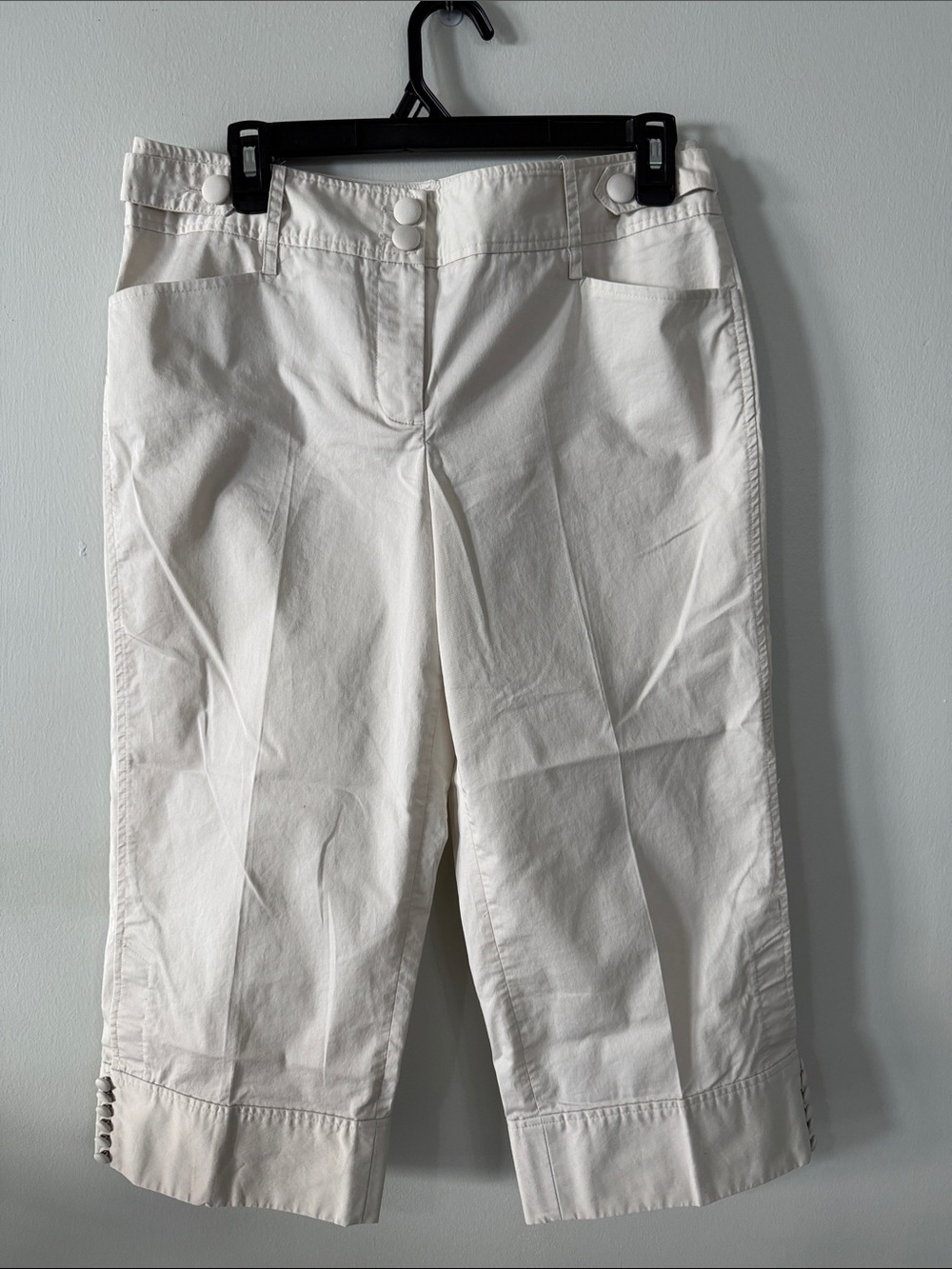 LOFT Cream Capris with Button Zip Waist